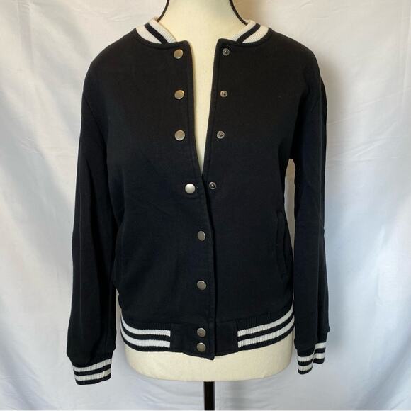 Forever 21 Varsity Sweatshirt Bomber Jacket Womens Medium Striped Cuffs - Picture 1 of 9